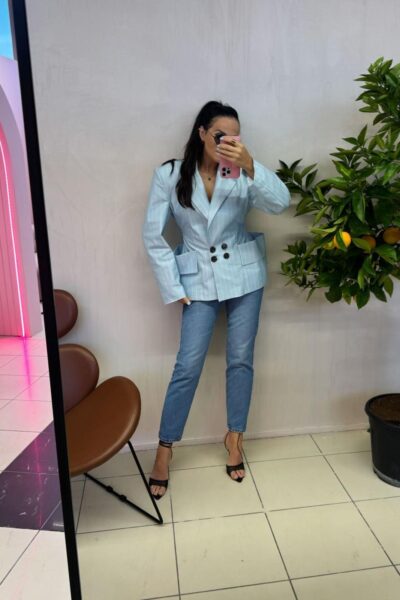 Marynarka w paski z dużymi kieszeniami La Milla błękitna