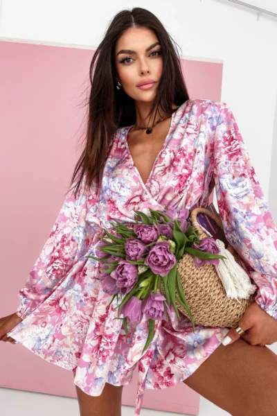 Kombinezon satynowy La Milla w kwiaty pudrowy