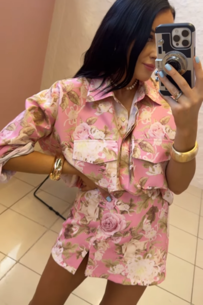 Koszula w kwiaty La Milla pudrowy róż