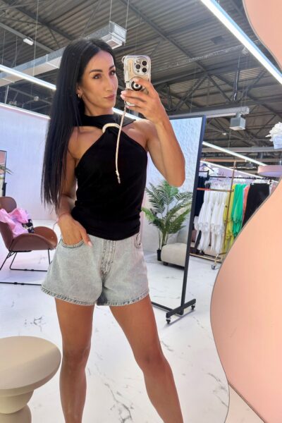 Top La Milla z ozdobnym pierścieniem czarny