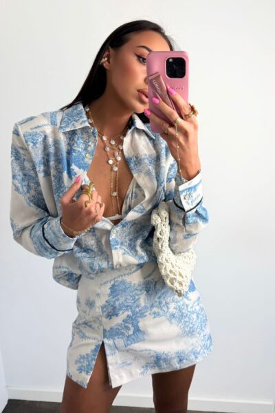 Spódnico-spodenki i Lniana koszula La Milla Nicea niebieska