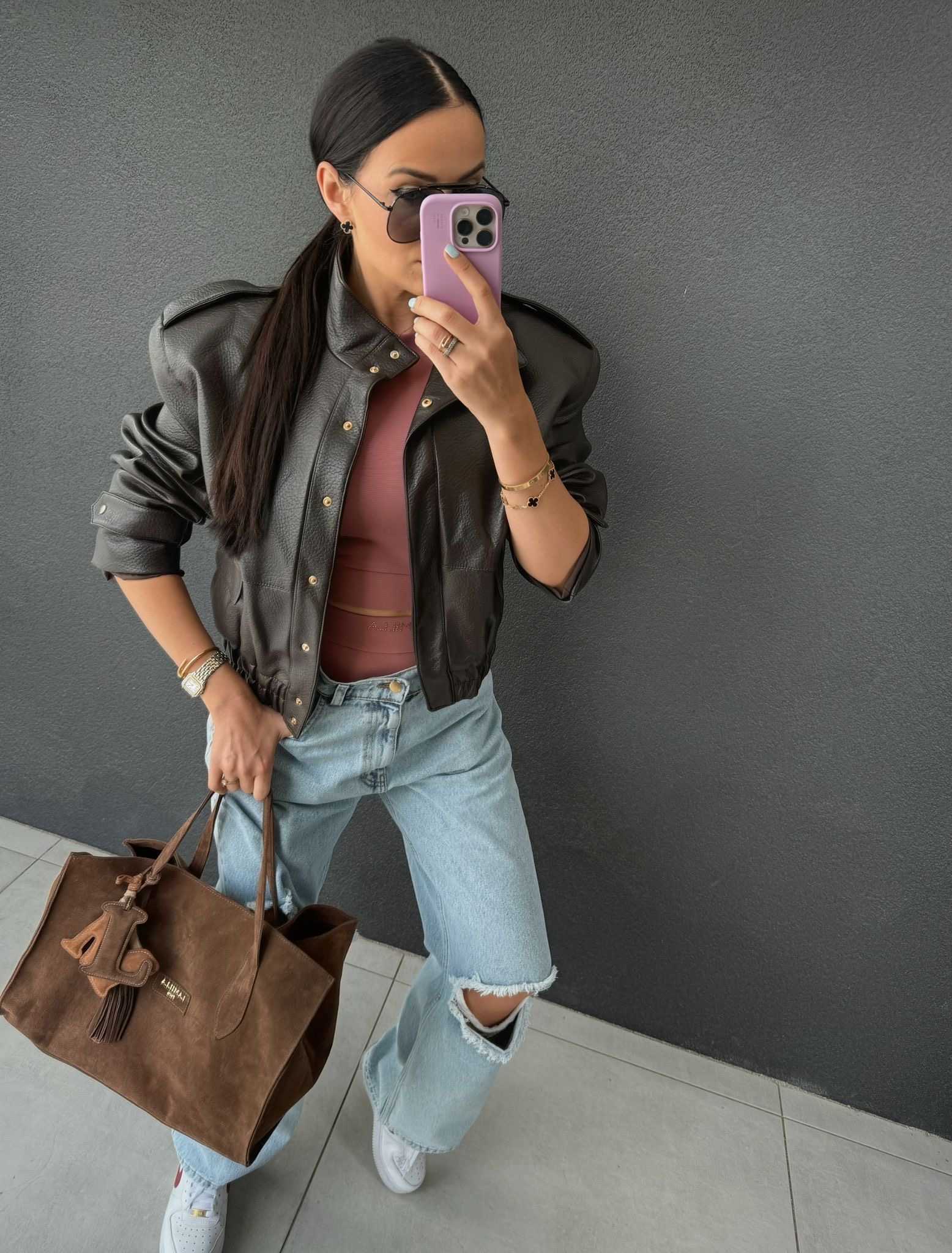 Bomberka Premium La Milla z eko skóry czekoladowa fashionstory.com.pl