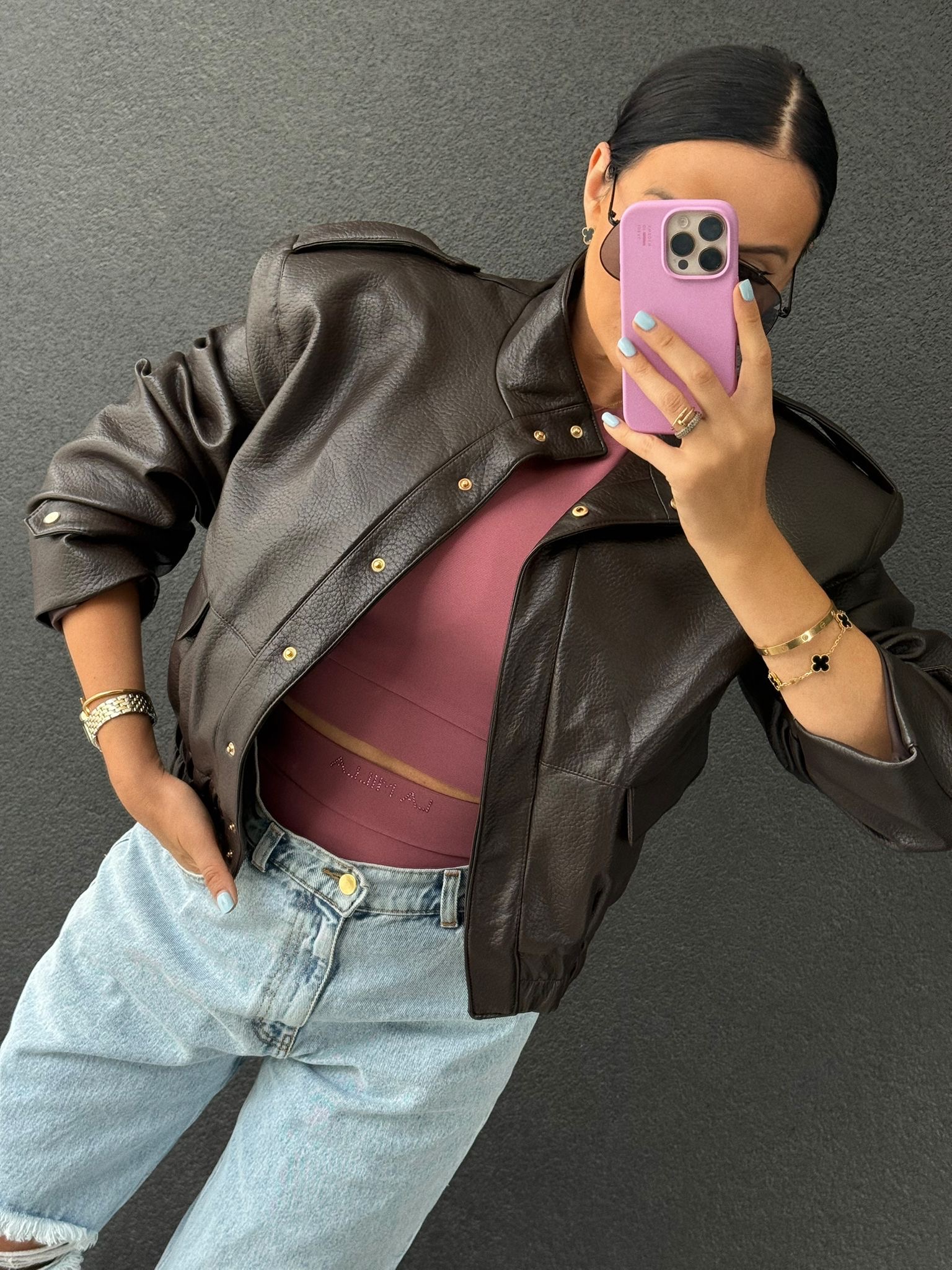 Bomberka Premium La Milla z eko skóry czekoladowa fashionstory.com.pl