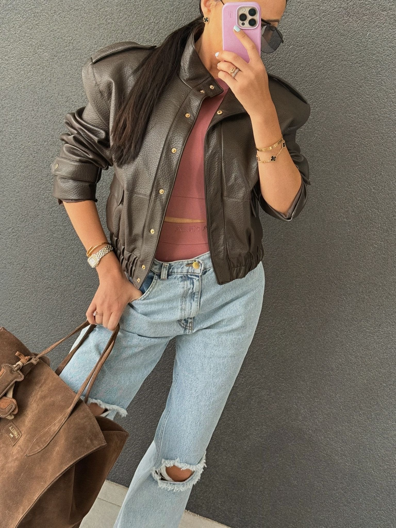 Bomberka Premium La Milla z eko skóry czekoladowa fashionstory.com.pl