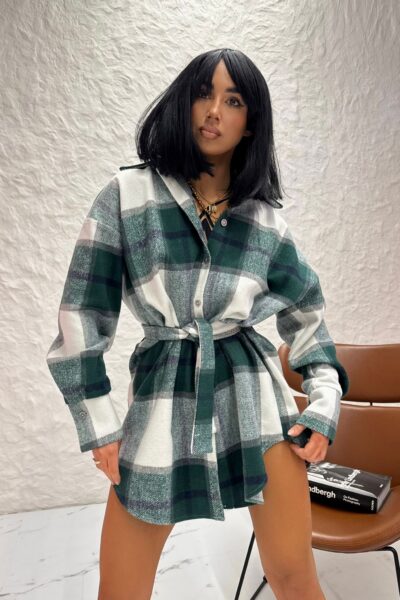 Koszula flanelowa La Milla z paskiem zielona fashionstory.com.pl