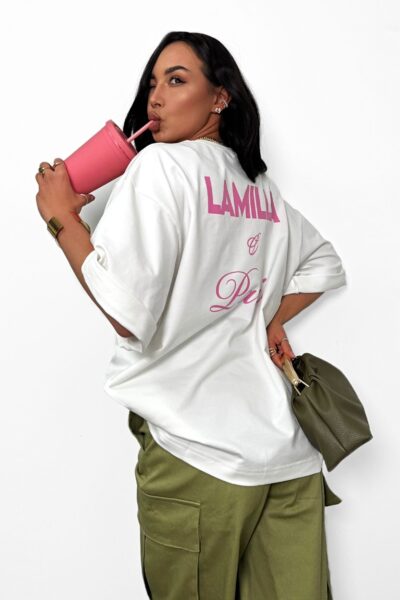 T-shirt oversize La Milla biało-różowy