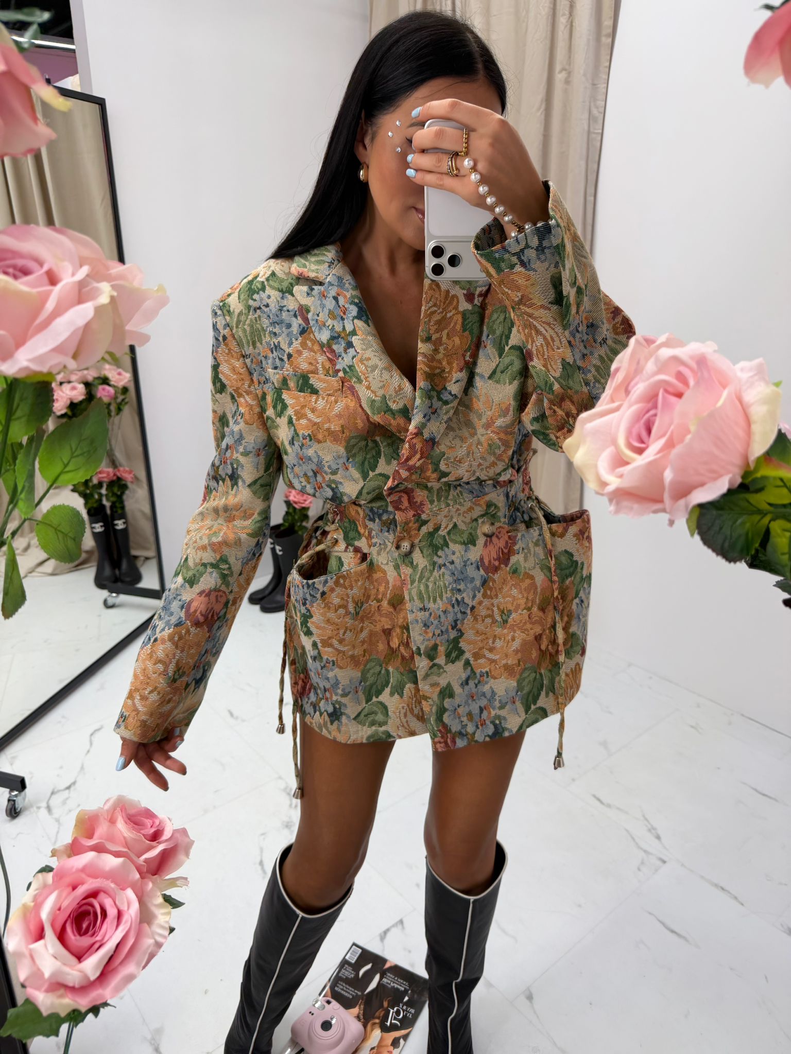 Marynarka żakardowa Rosalia La Milla z niebieskimi kwiatami - obrazek 2