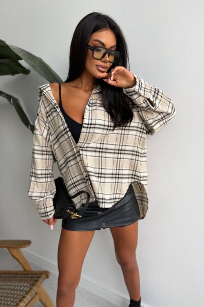 Koszula Beige Check beżowo-czarna