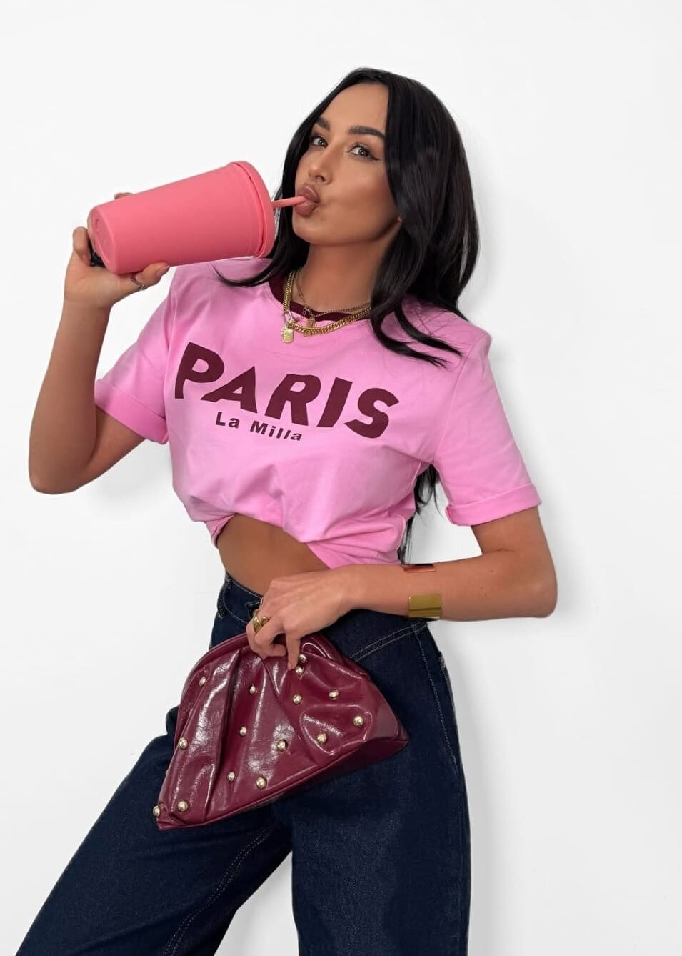 T-shirt La Milla Paris różowo-bordowy