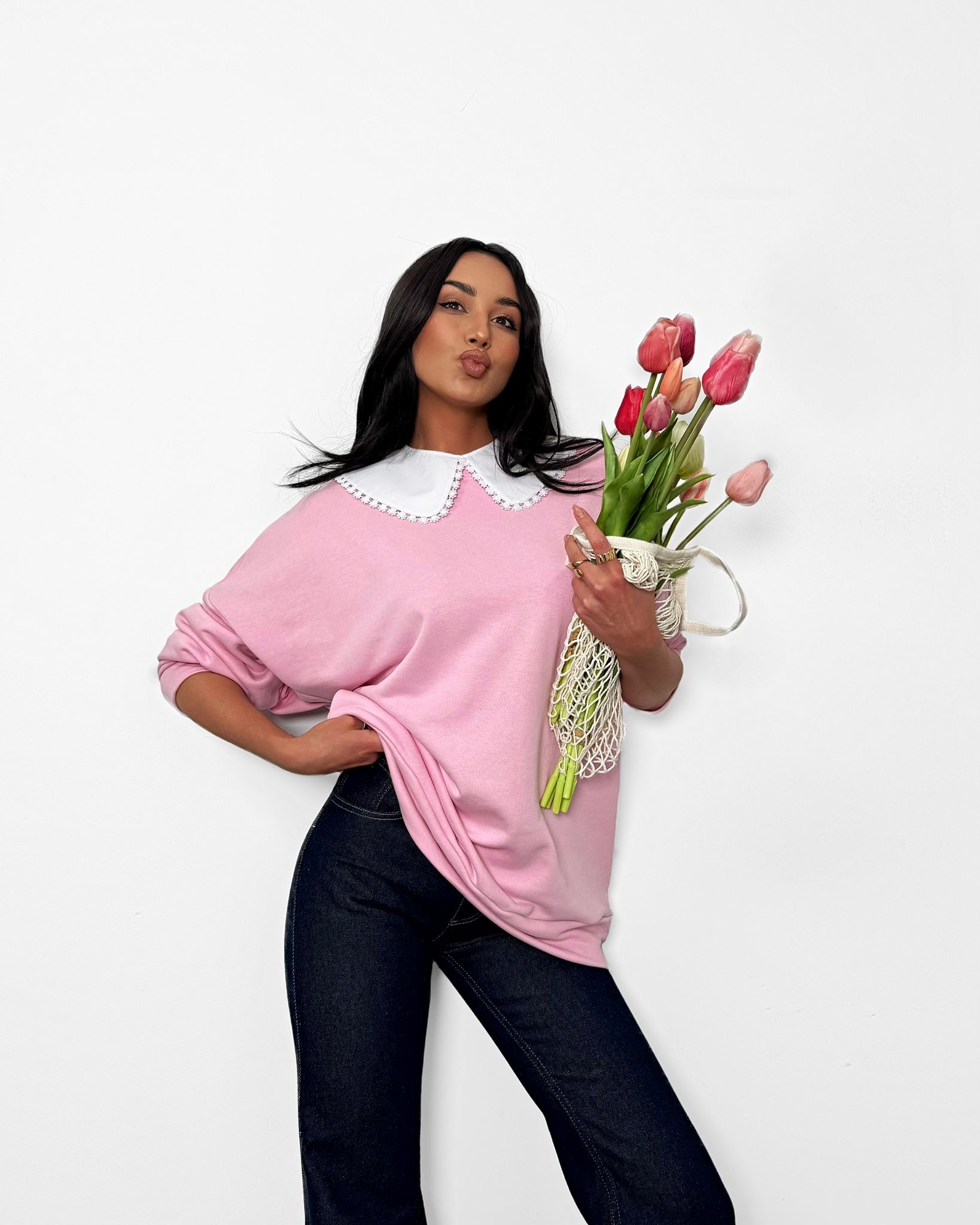 Bluza z kołnierzykiem La Milla różowa - obrazek 2