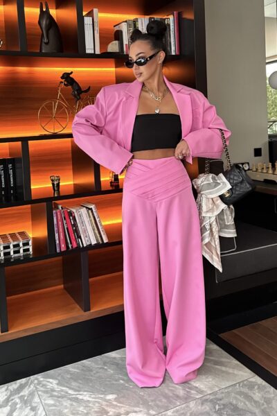 Spodnie La Milla z drapowanym pasem różowe