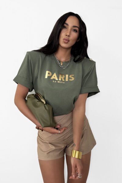 T-shirt La Milla Paris z guzikami khaki