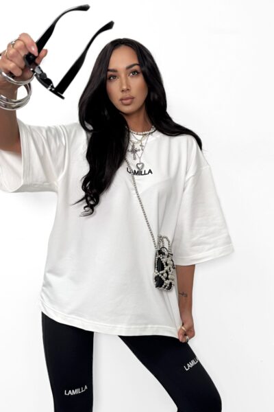 T-shirt oversize La Milla z haftem biały