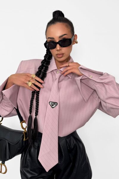 Koszula z krawatem La Milla brudny róż w paski