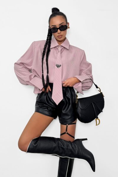 Spodenki Premium La Milla z eko skóry z zakładkami czarne