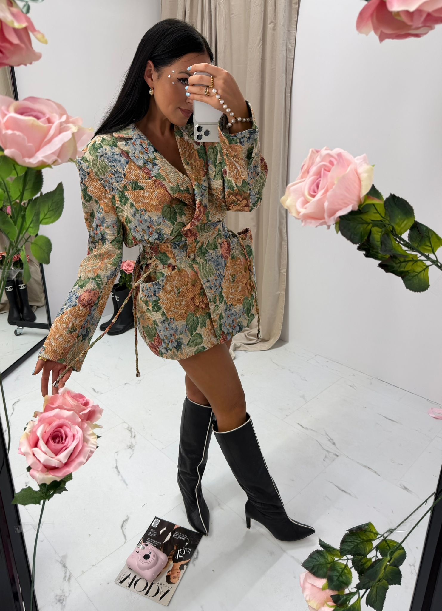 Marynarka żakardowa Rosalia La Milla z niebieskimi kwiatami - obrazek 4