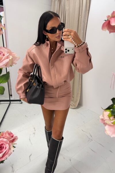 Kurtka bomberka La Milla pleciona z eko skóry pudrowa