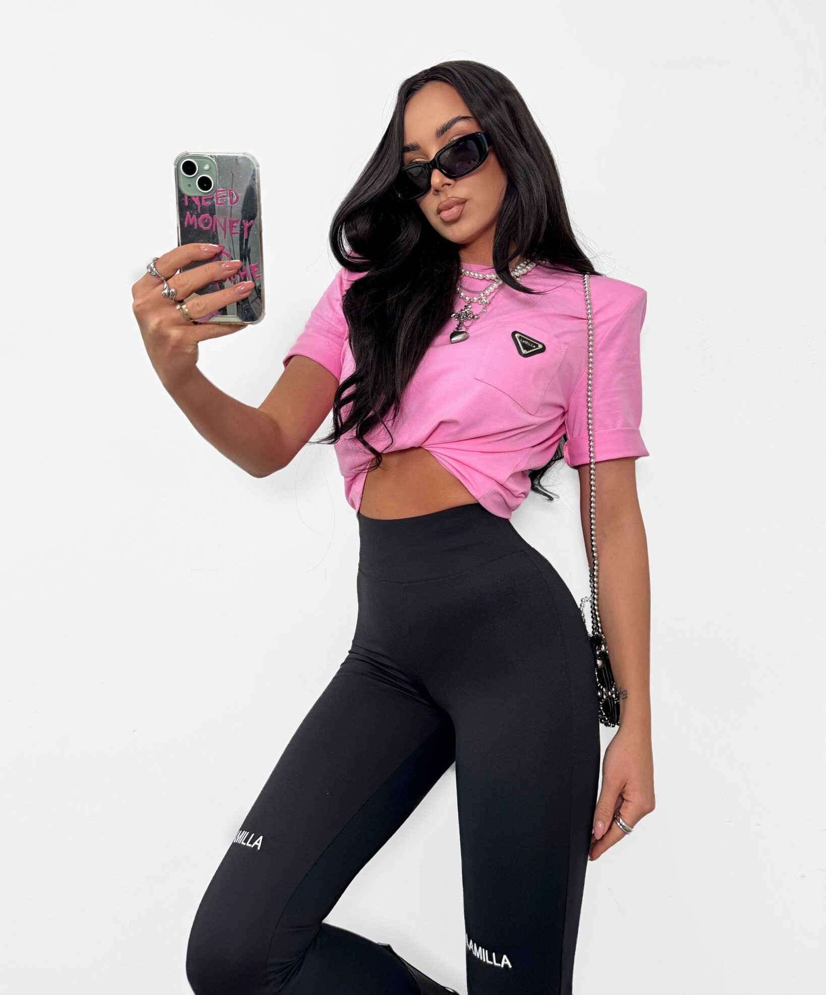 T-shirt Classic La Milla z kieszonką różowy