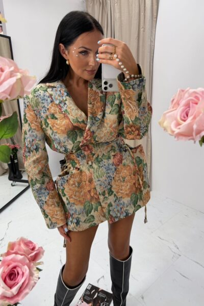 Marynarka żakardowa Rosalia La Milla z niebieskimi kwiatami