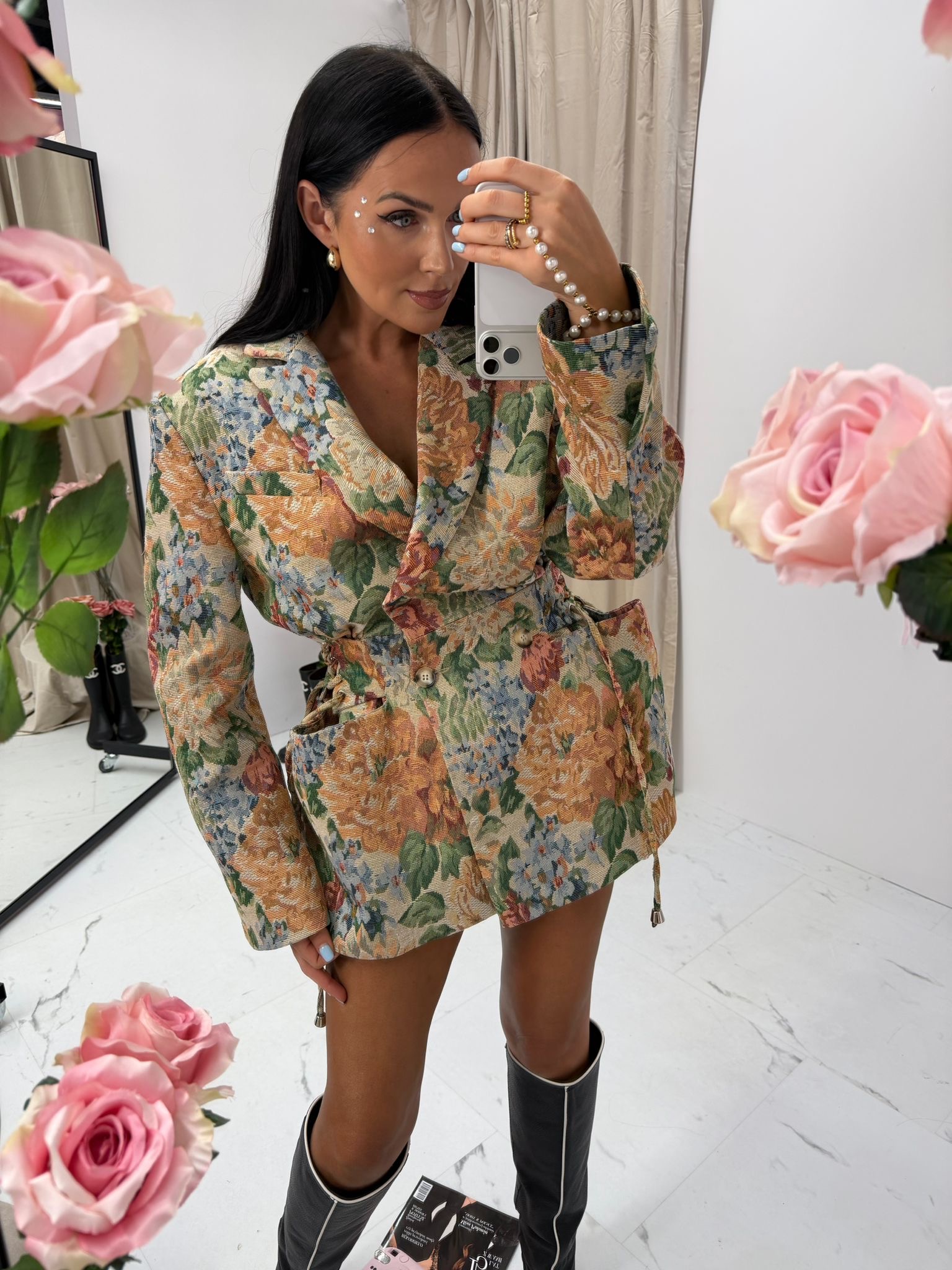 Marynarka żakardowa Rosalia La Milla z niebieskimi kwiatami