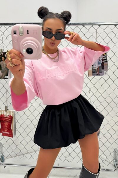 T-shirt La Milla tłoczony pudrowy róż