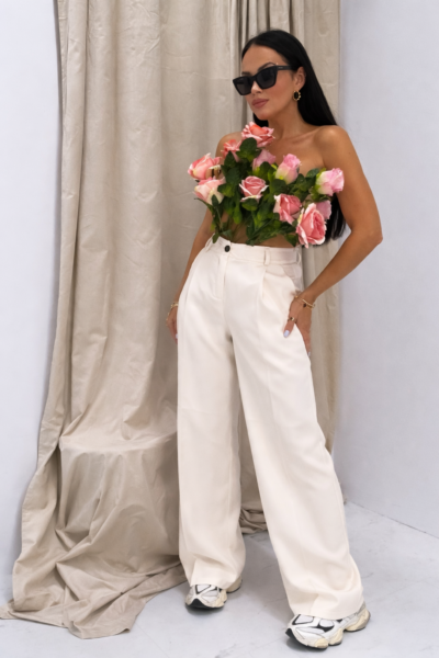 Spodnie klasyczne La Milla śmietankowe