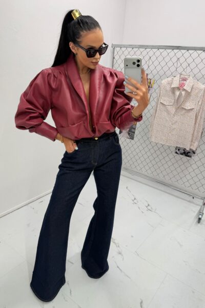 Kurtka La Milla z eko skóry Tessa bordowa - szminka