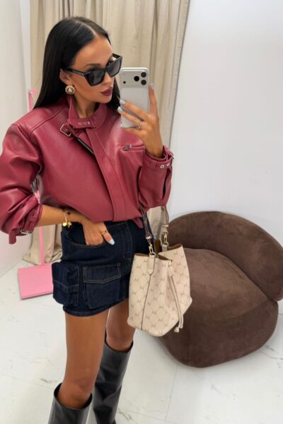 Kurtka bomberka La Milla z eko skóry bordowa - szminka