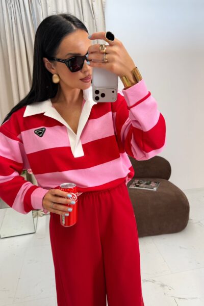 Bluza La Milla z kołnierzykiem czerwono-różowa