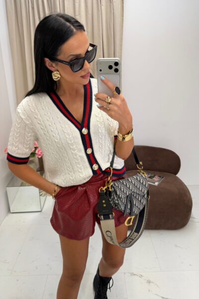 Sweter La Milla z lampasem śmietankowy