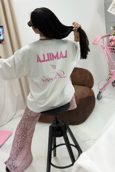 T-shirt oversize La Milla biało-różowy