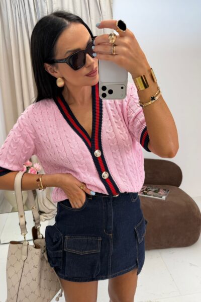 Sweter La Milla z lampasem różowy