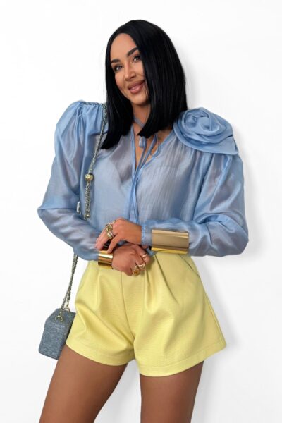 Bluzka koszula La Milla z kwiatem błękitna