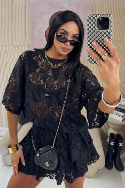 T-shirt La Milla koronkowy czarny