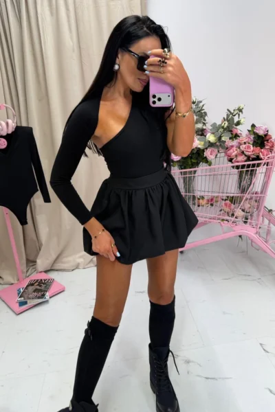 Body La Milla z wycięciem i jednym rękawem czarne