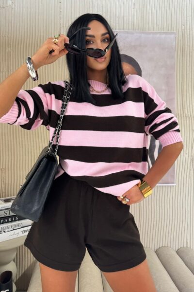 Komplet dzianinowy La Milla różowo-brązowy