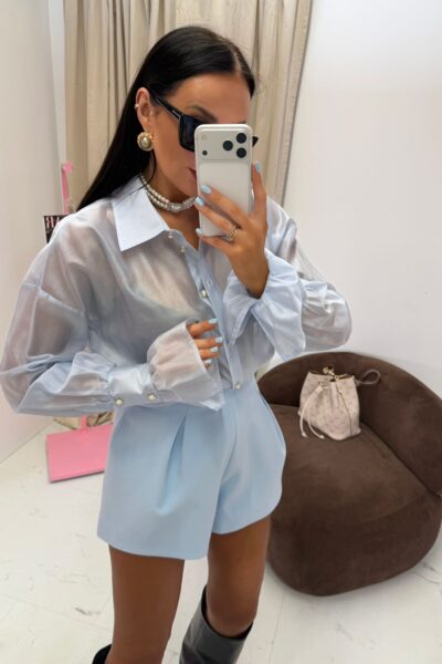 Koszula La Milla z falbanką na mankiecie błękitna