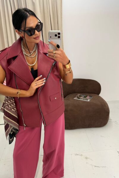 Kamizelka La Milla z eko skóry bordowa - szminka