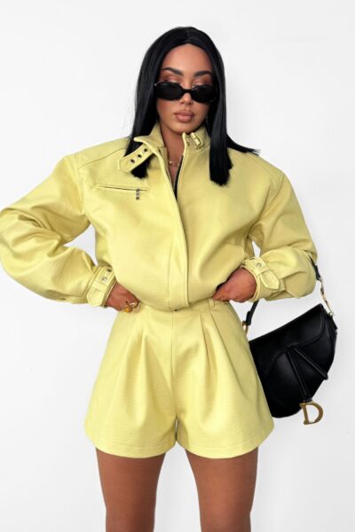 Kurtka bomberka La Milla z eko skóry limonka