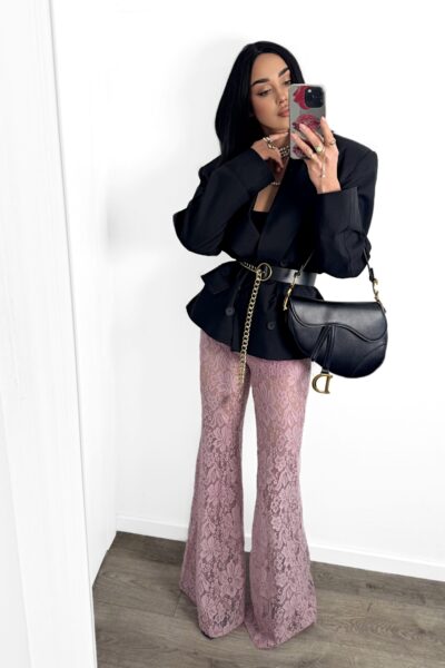 Koronkowe spodnie dzwony La Milla pudrowy róż