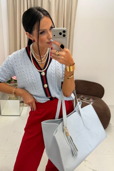 Sweter La Milla z lampasem błękitny