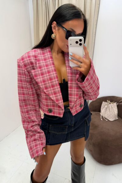 Marynarka La Milla w pepitkę różowa