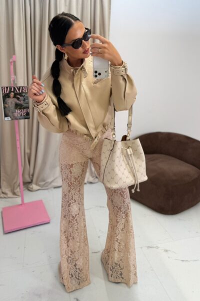 Koronkowe spodnie dzwony La Milla beżowe