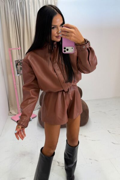 Kurtka bomberka La Milla z eko skóry karmelowa