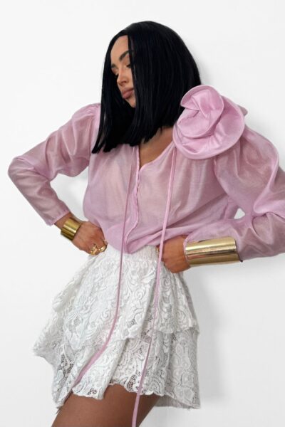 Bluzka koszula La Milla z kwiatem jasnoróżowa