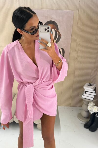 Sukienka kopertowa wiązana La Milla różowa