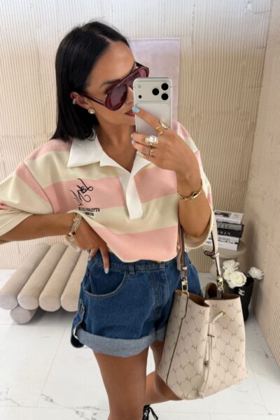 Bluza Polo La Milla beżowo-różowa