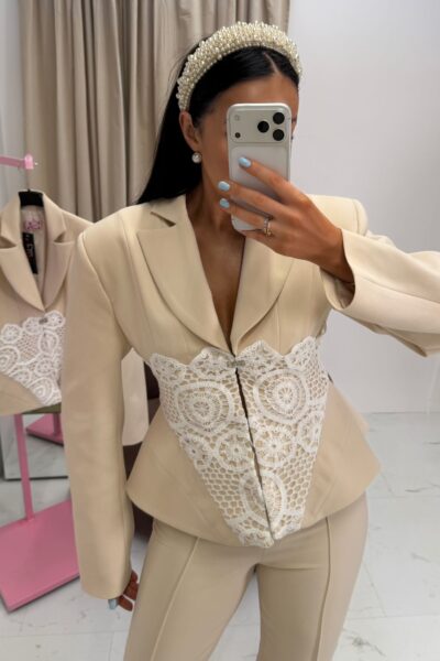 Marynarka La Milla beżowa z haftem