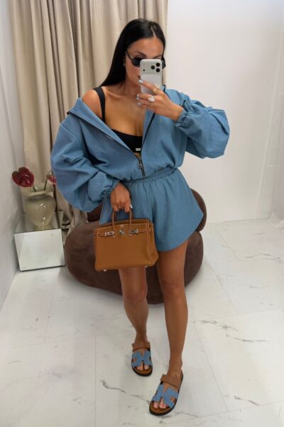 Komplet La Milla jeans szorty i bluza z kapturem