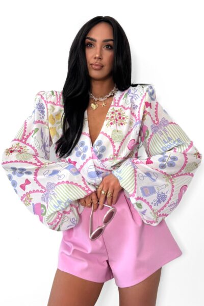 Bluzka kopertowa La Milla La Dolce Vita biało-pastelowa